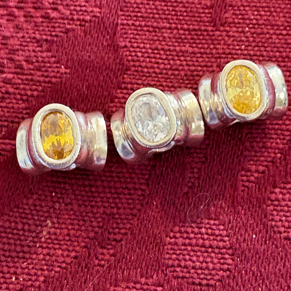 PANDORA BUNDLE OF 3 Stone OVAL LIGHTS BEADS - gold, clear & champagne-RETIRED - Picture 5 of 8